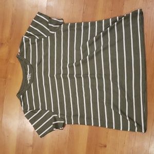 Time & Tru Green & White Striped T Shirt